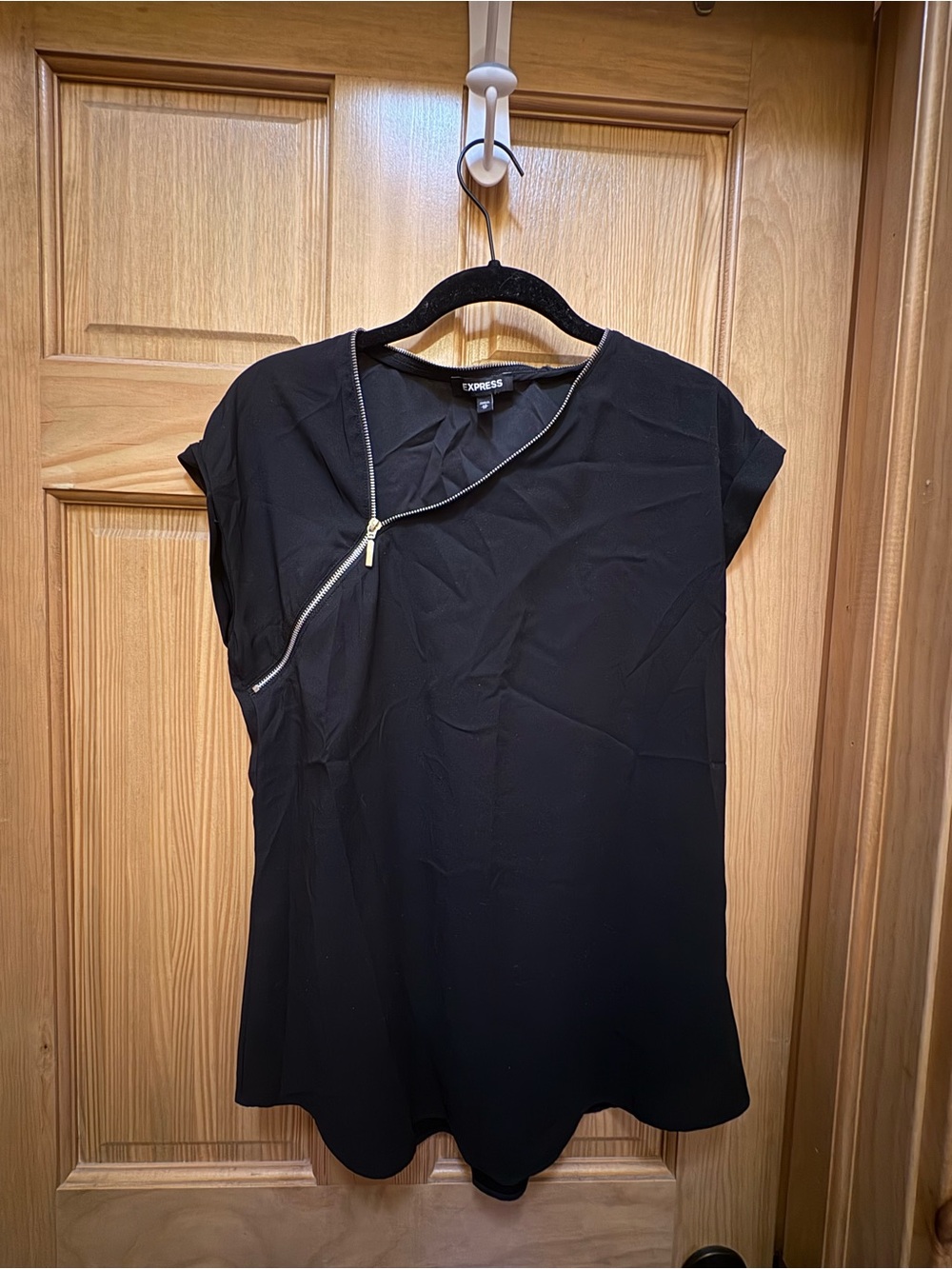 Express Black Asymmetrical Zip Cap-Sleeve Top